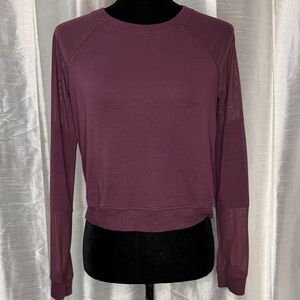Garage Crewneck Sweatshirt Sheer Sleeve Women’s Small Burgundy Wine Maroon Crop